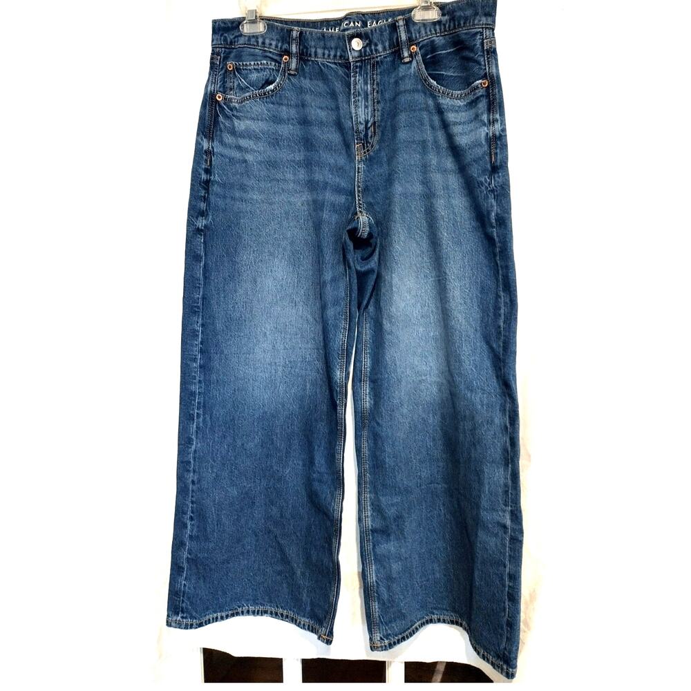 American Eagle Women's 8 Short Wide-Leg Baggy Jeans 34x28 High Rise Retro